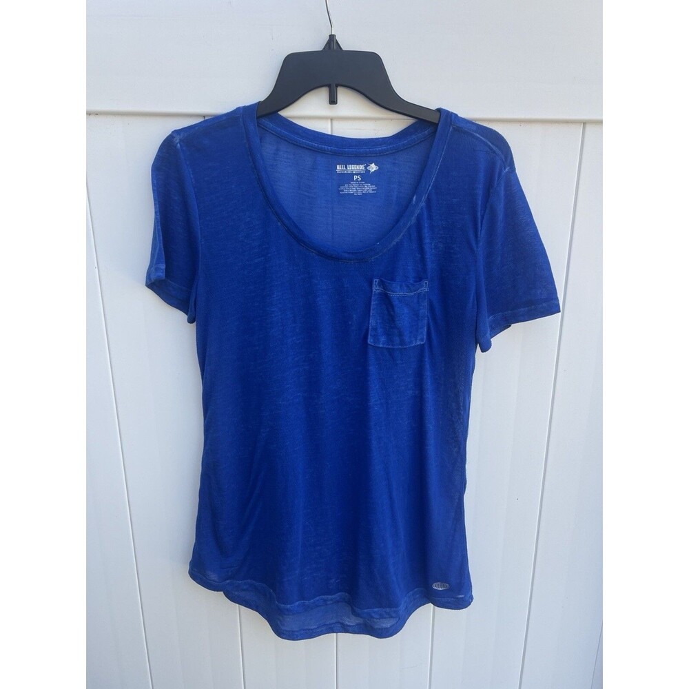Reel Legends Short Sleeve Lightweight Sheer Top Womens Petite Small Blue